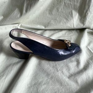 Tsitsivas Size 7 Heels Leather Blue Buckle Slip On Heel 2.25” Zircon #T1